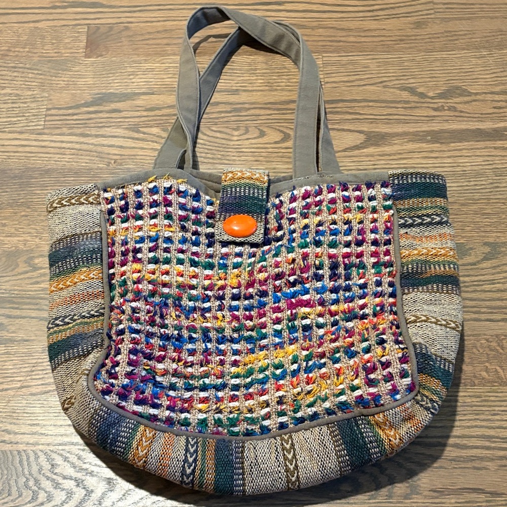 Scully Colorful Woven Tote Bag with Gray Straps